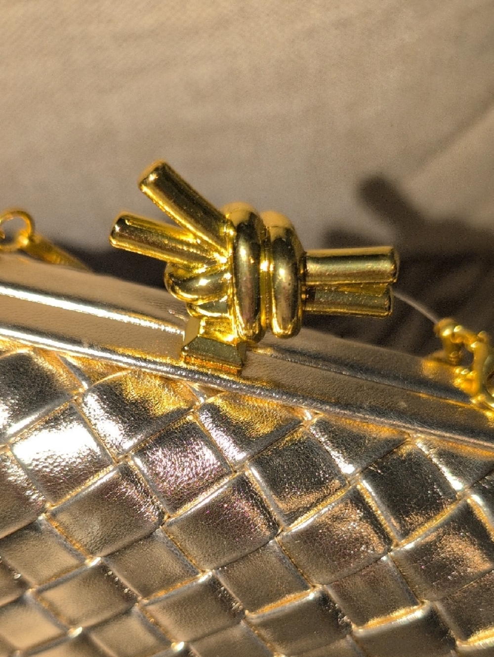 Metallic Gold Quilted Knot-Clasp Evening Clutch - NWT - Picture 10 of 10